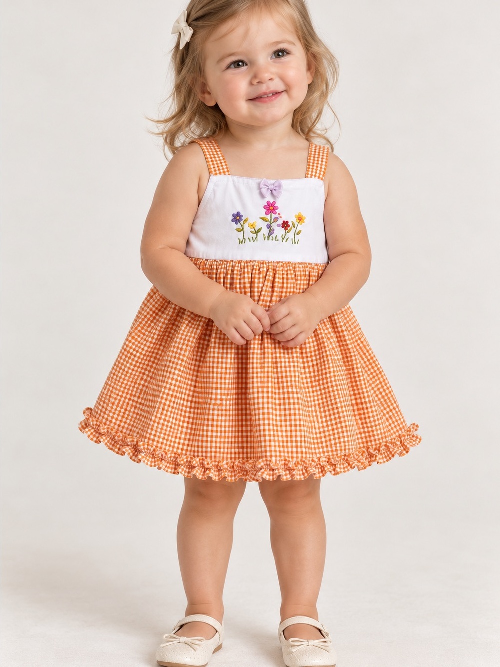 Vintage Little Me Gingham Sundress Toddler Girls 18M Embroidered Floral Dress